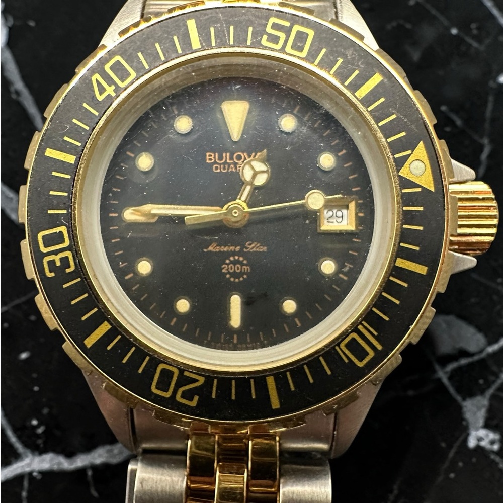 Bulova Marine Star Black and Gold Dive Watch. Unused. New, old stock.